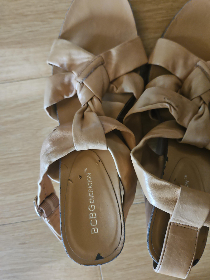 BCBGeneration Tan Wedge Sandals Size 8 thumbnail