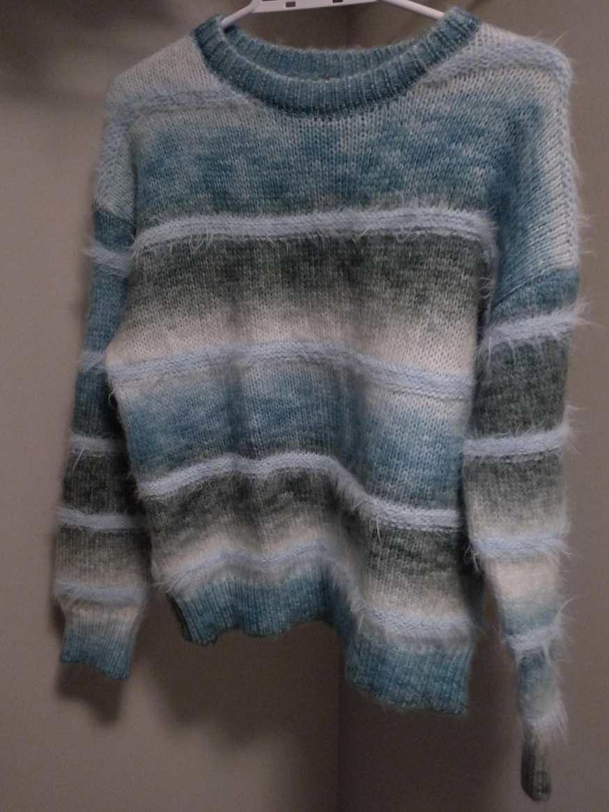 Striped Knit Sweater - Blue, White, Green thumbnail