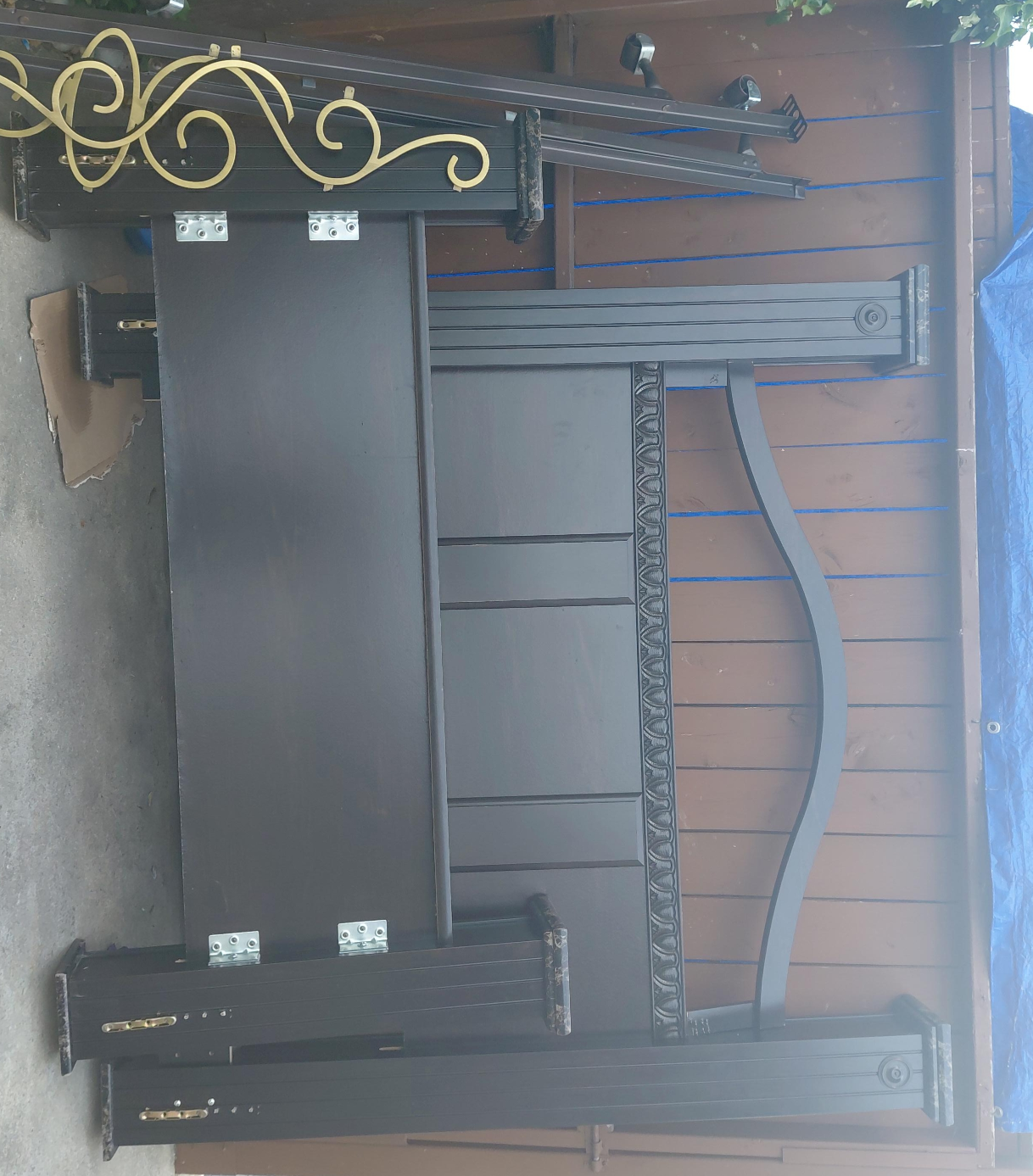 Dark Brown Bed Frame with Gold Accents thumbnail