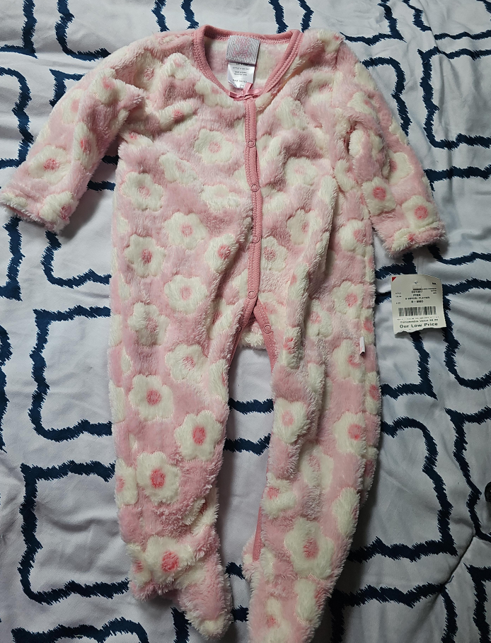 Little Me Pink Floral Fleece Footed Pajamas 6-9M thumbnail