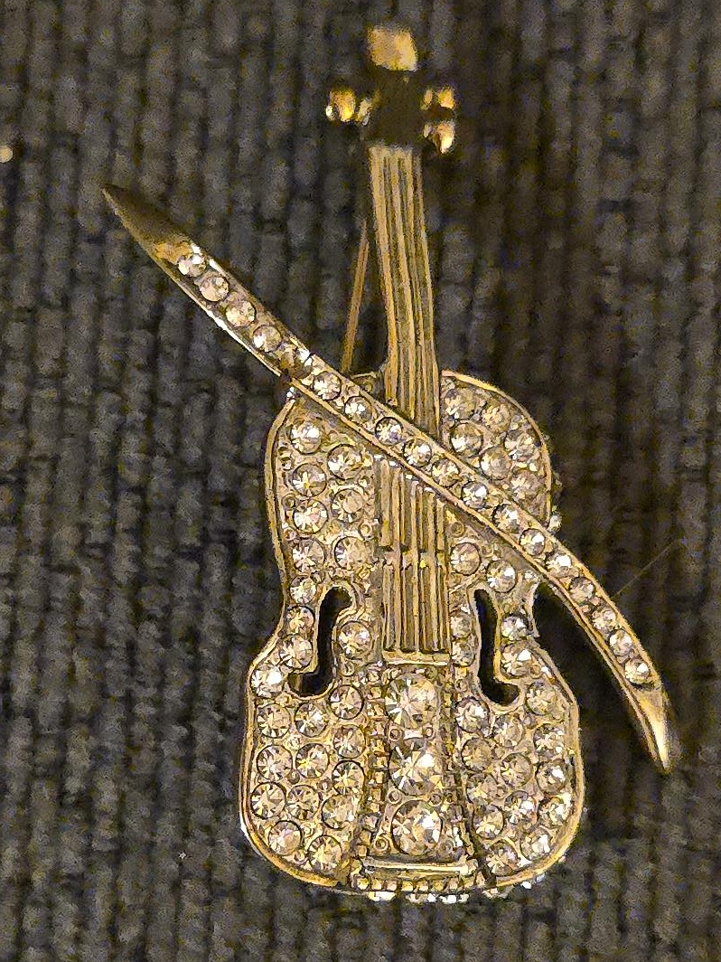 Violin Rhinestone Brooch thumbnail