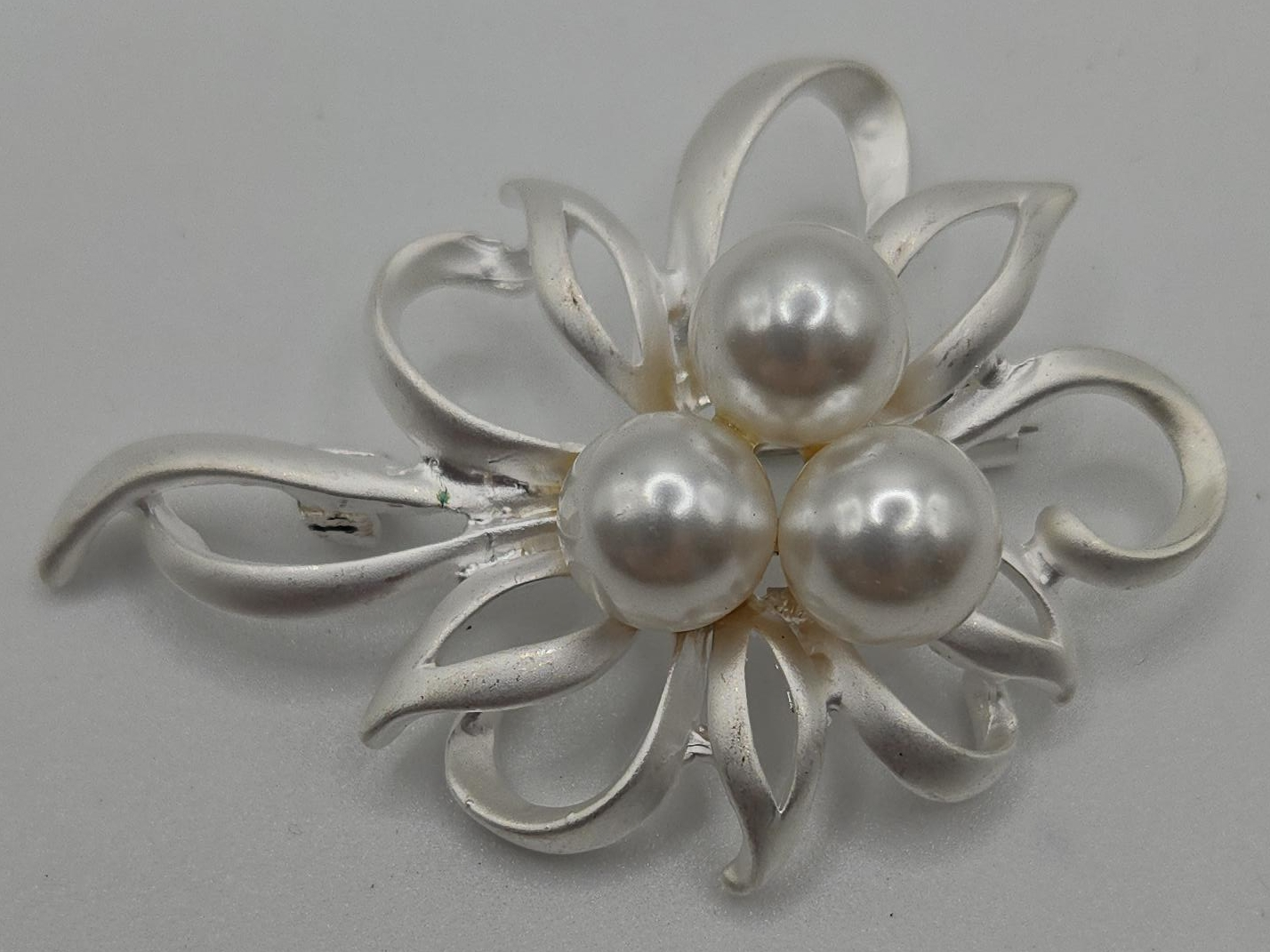Silver Tone Flower Brooch with Pearls thumbnail