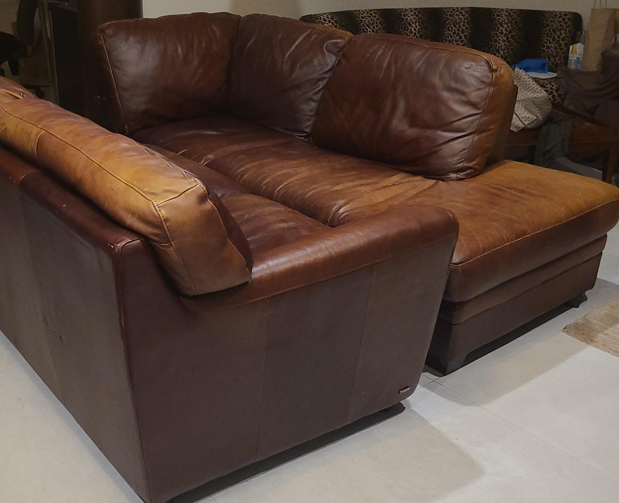 Natuzzi Editions Brown Leather Sectional Sofa thumbnail
