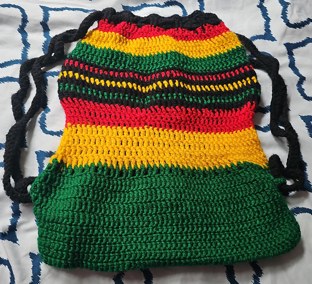 Rasta Crochet Drawstring Backpack thumbnail