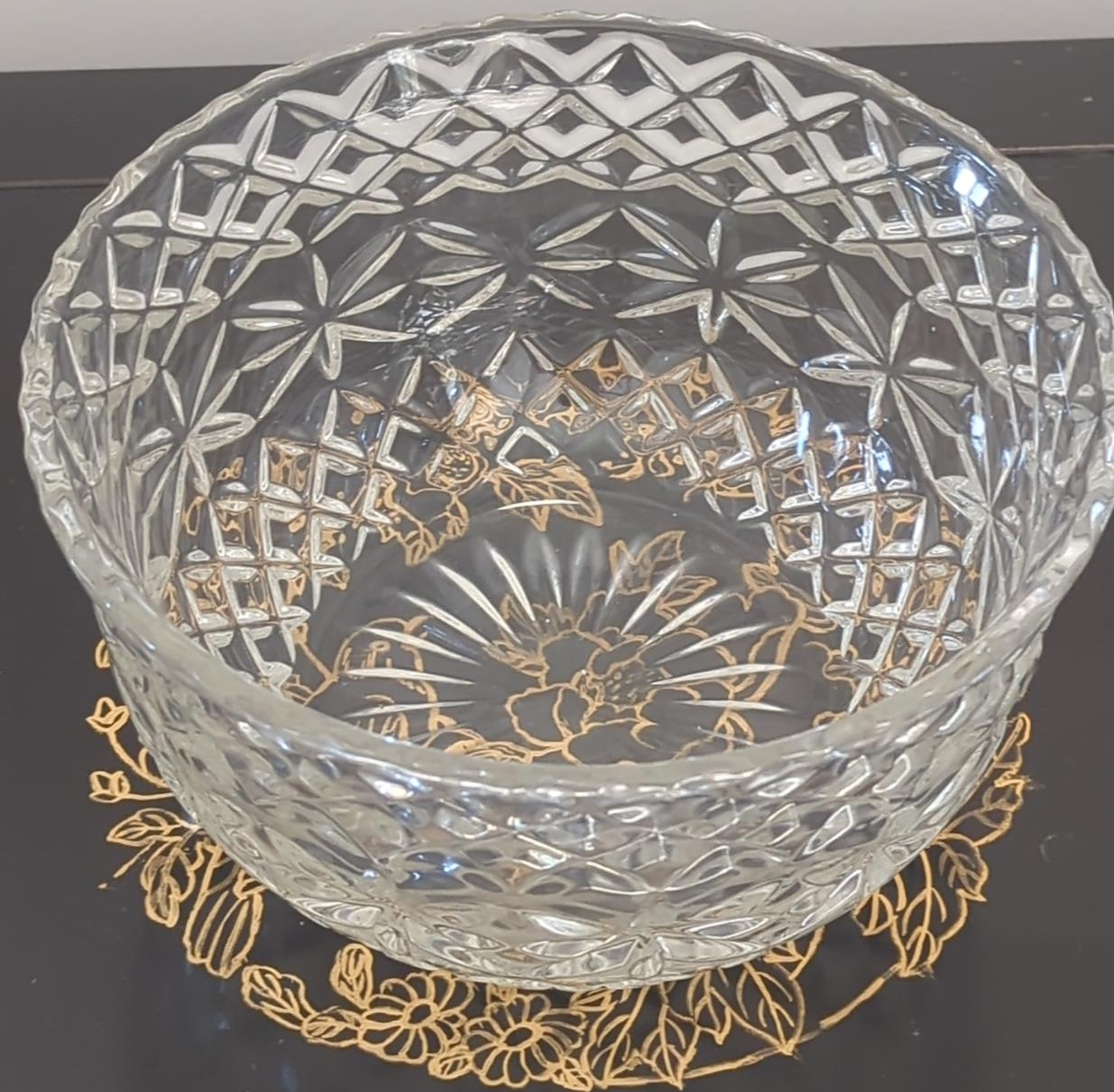 Crystal Bowl with Gold Floral Design thumbnail