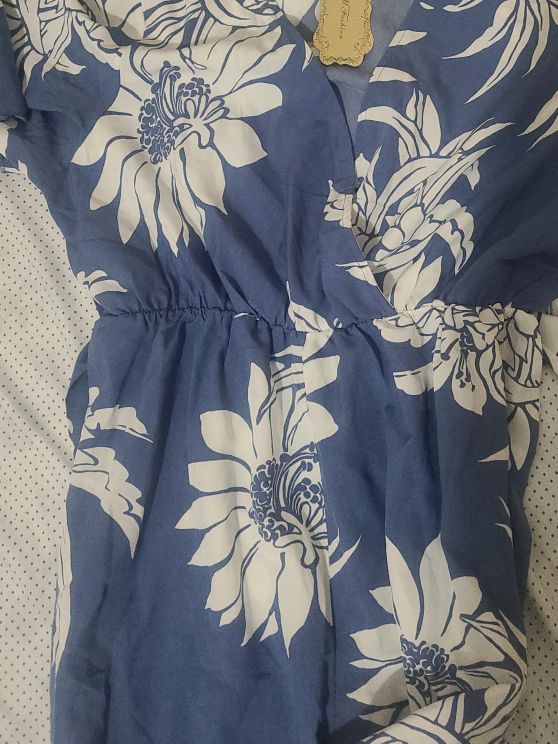 Floral Print Romper - Blue & White