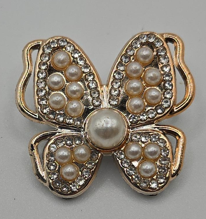 Butterfly Brooch Pin with Pearls & Rhinestones thumbnail