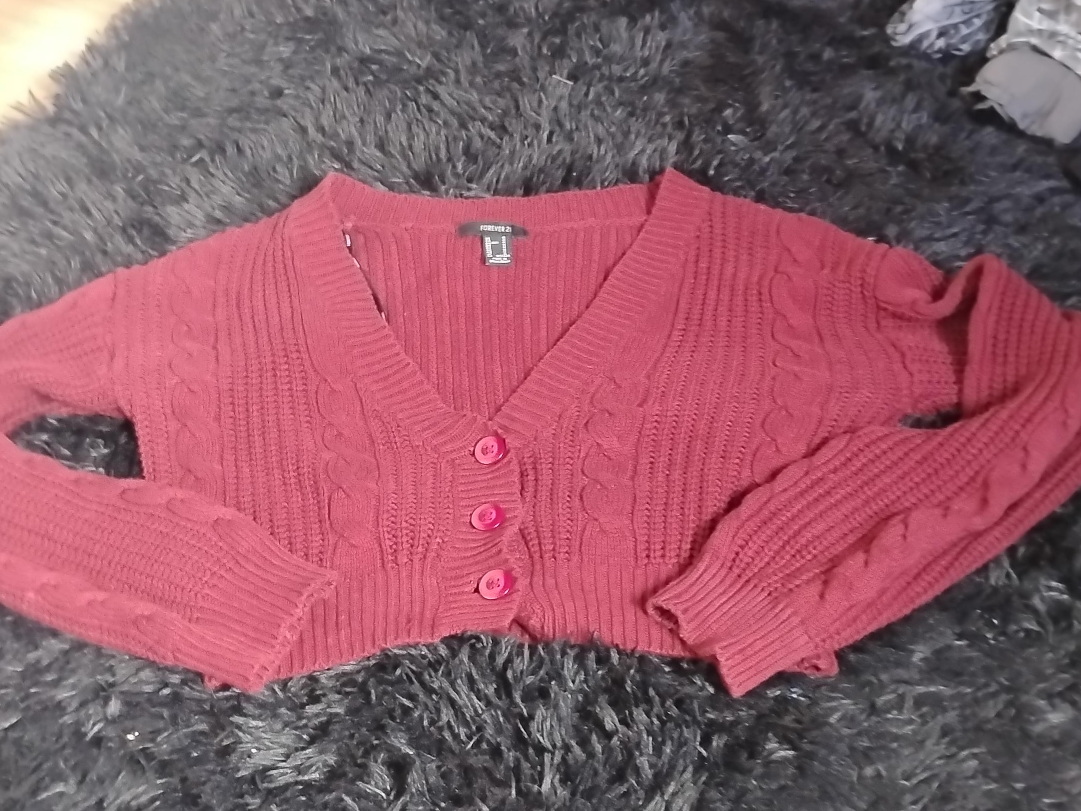 Forever 21 Burgundy Cropped Cardigan thumbnail