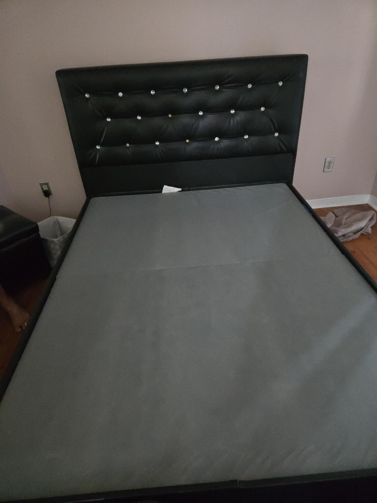 Black Faux Leather Bed Frame with Rhinestone Headboard thumbnail