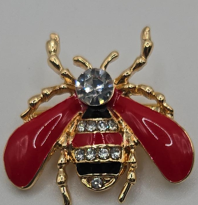 Bee Brooch - Red, Gold, & Crystal thumbnail