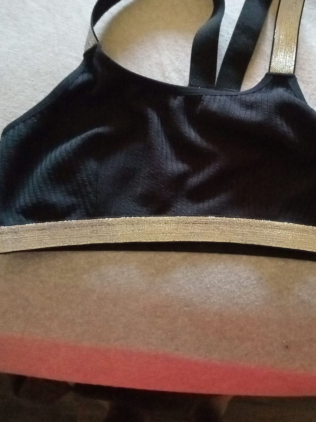 Black Sports Bra with Gold Trim thumbnail