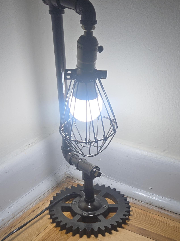 Industrial Pipe Table Lamp with Gear Base thumbnail