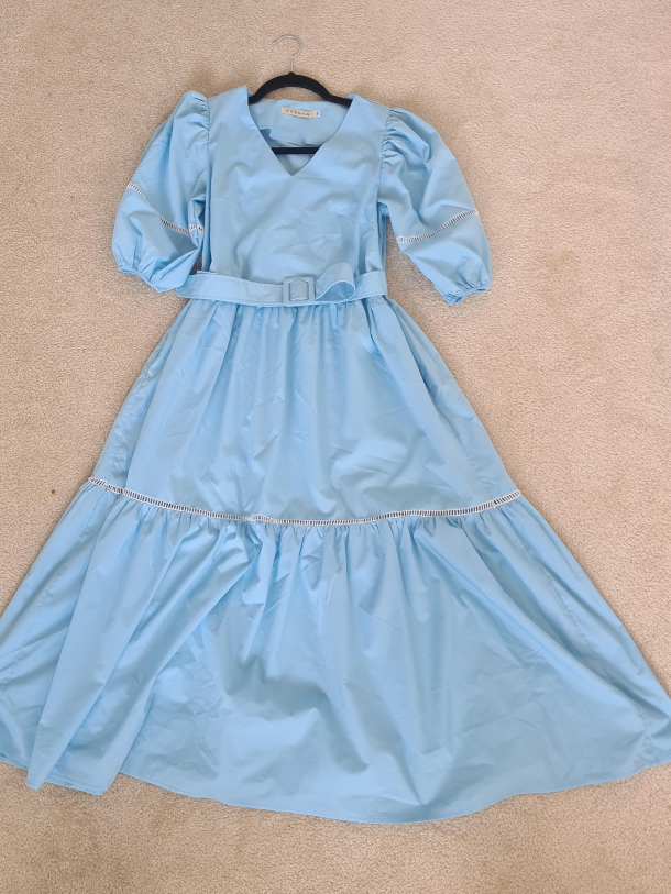 Light Blue Belted Midi Dress thumbnail