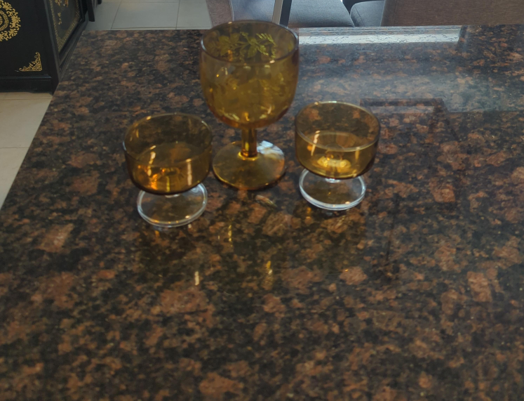 Vintage Amber Glass Goblet and Wine Glasses thumbnail