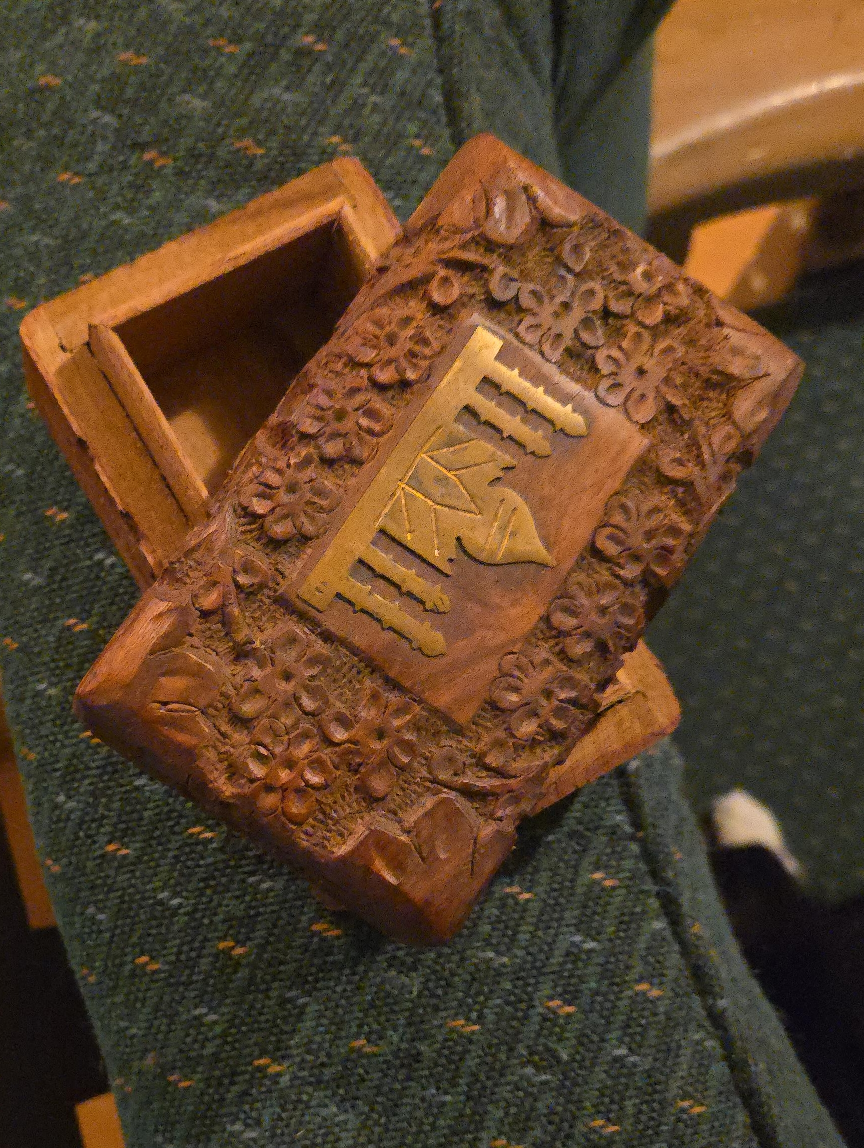 Hand Carved Wooden Box with Floral Design thumbnail