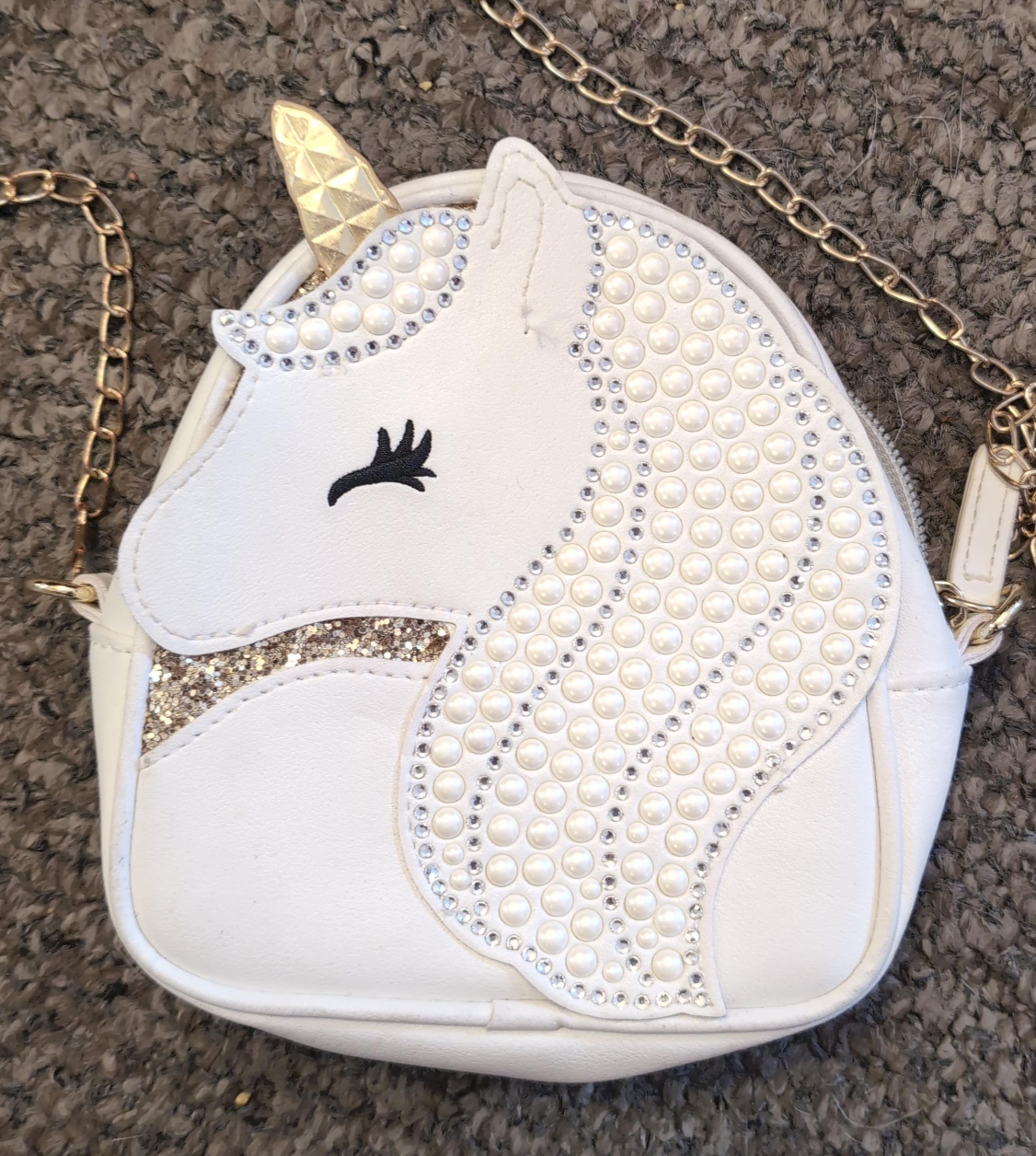 White Unicorn Purse with Gold Chain thumbnail