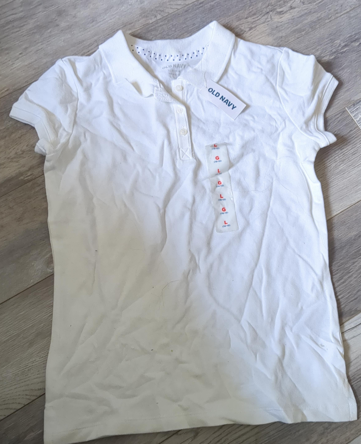 New Old Navy White Polo Shirt - Size L (10-12) thumbnail