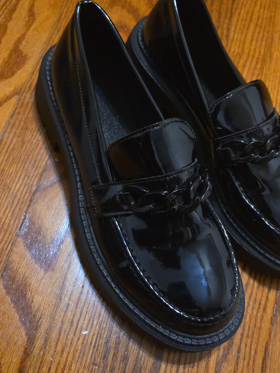 Black Patent Leather Chain Loafers, Size 42 thumbnail