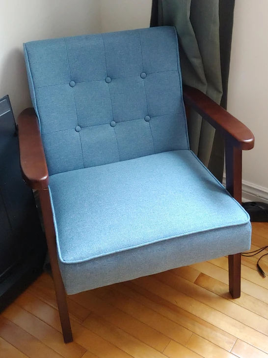 Blue Armchair with Wooden Frame