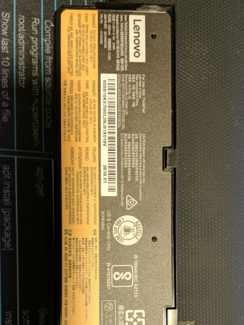 Used external used Lenovo Laptop Battery for T470 and T480 thumbnail