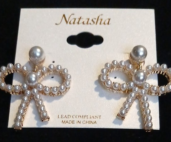 Natasha Pearl Bow Earrings - New!