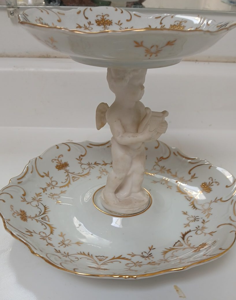 Vintage Cherub Porcelain Two-Tiered Dessert Stand thumbnail