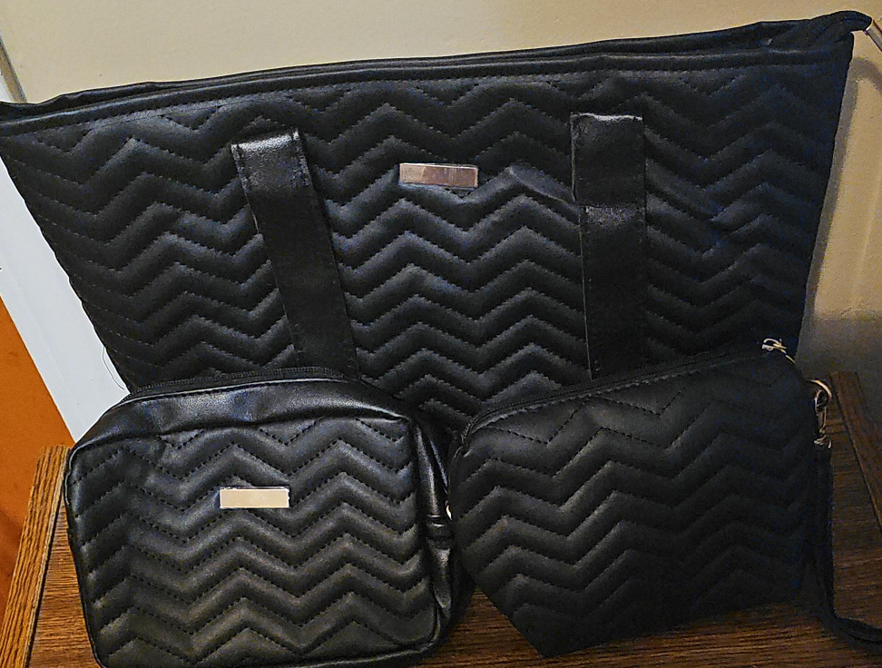 Black Quilted Tote Bag with Pouches