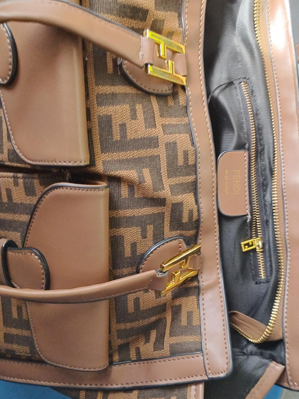 Fendi Style Brown Patterned Tote Bag thumbnail