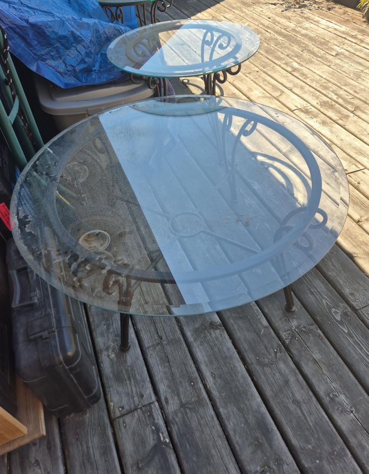 3 pieces round glass living room table thumbnail