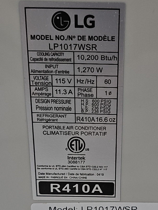 LG LP1017WSR Portable Air Conditioner - photo 2