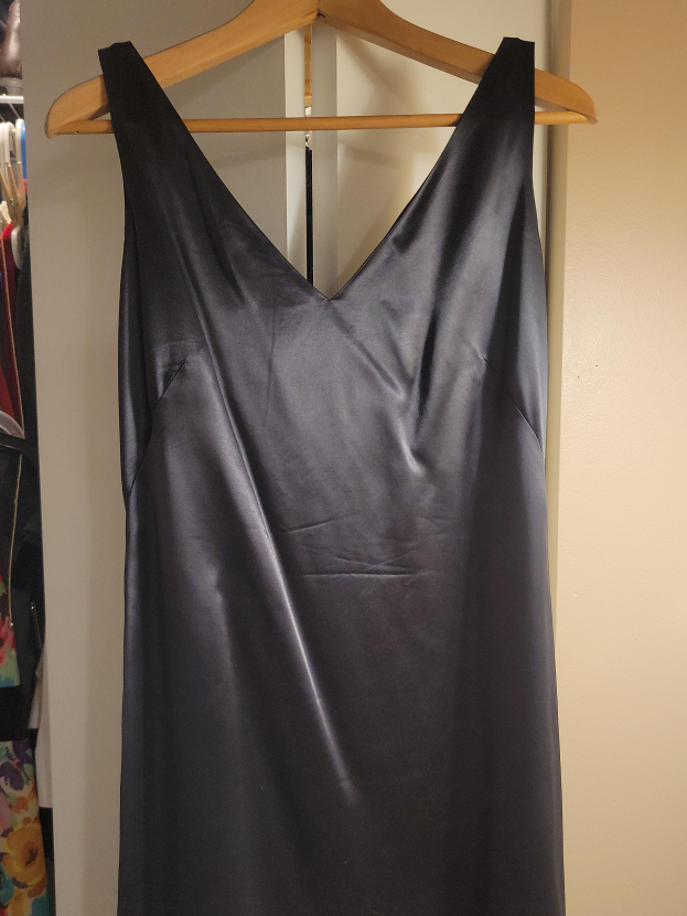 Gray Satin Sleeveless V-Neck Dress thumbnail