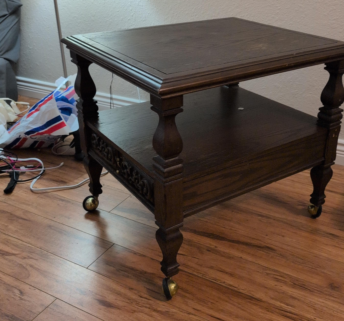Dark Brown Wooden End Table with Drawer thumbnail