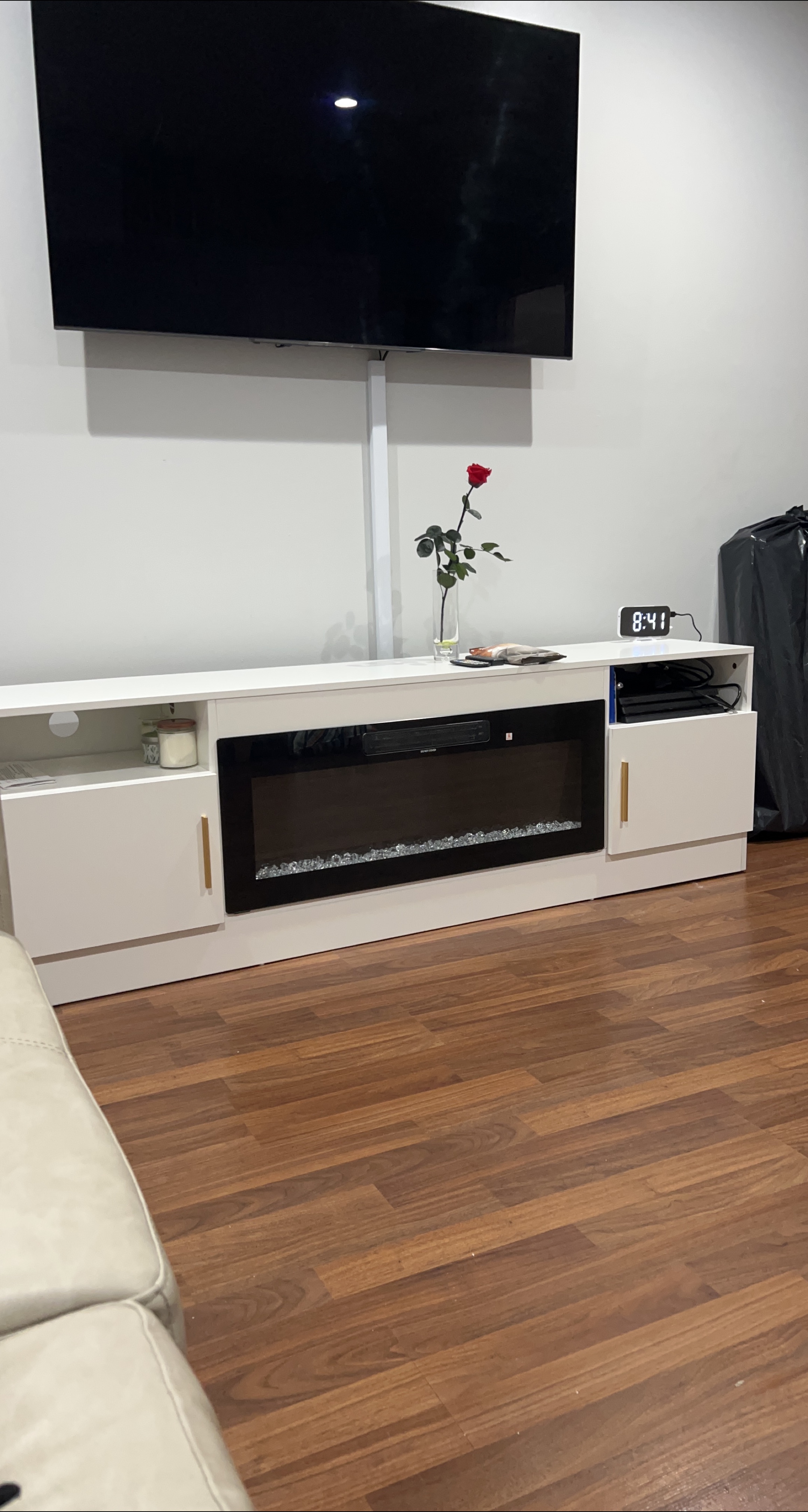 White TV Stand with Electric Fireplace thumbnail