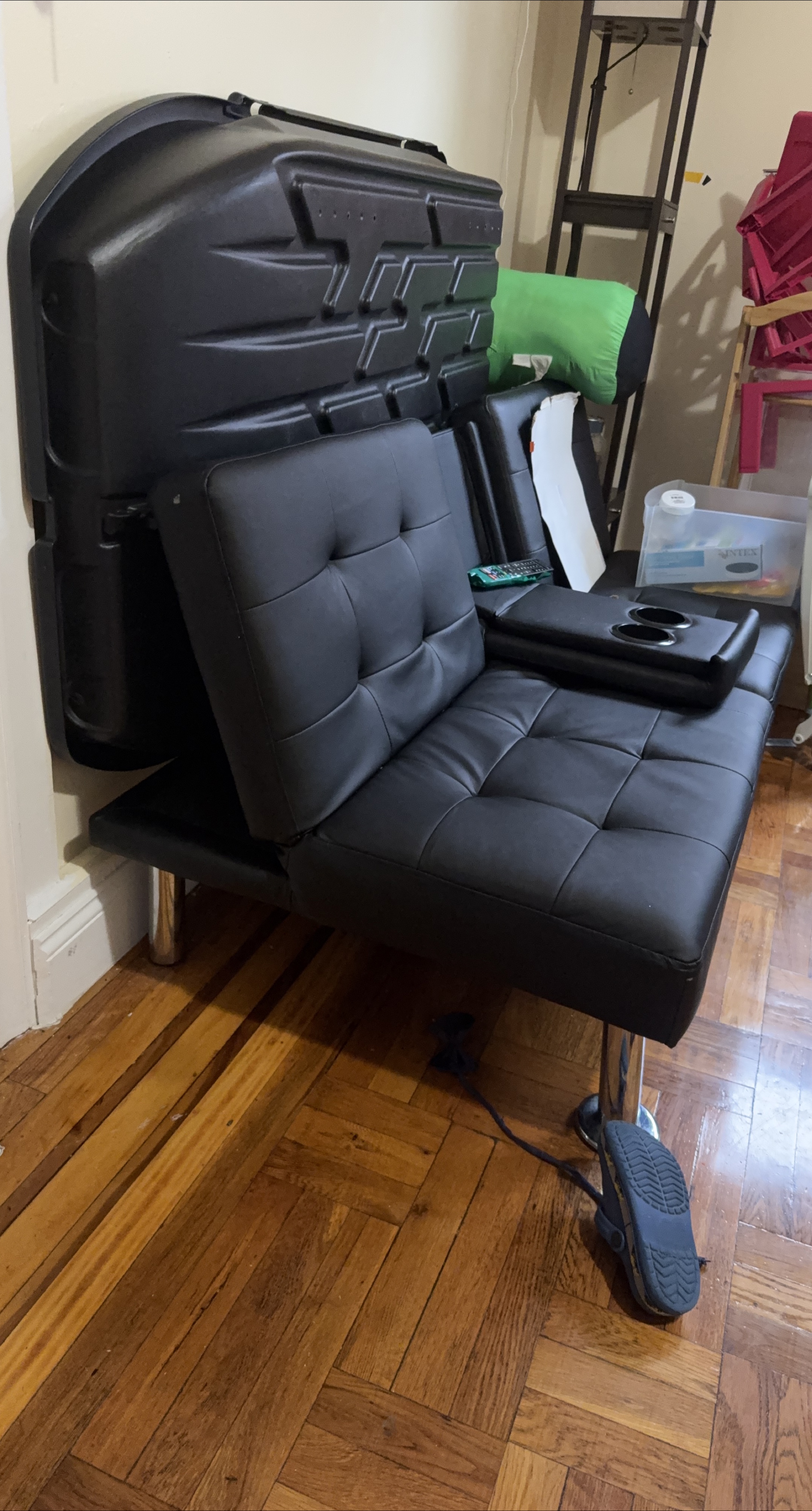 Black Faux Leather Futon Sofa Bed thumbnail