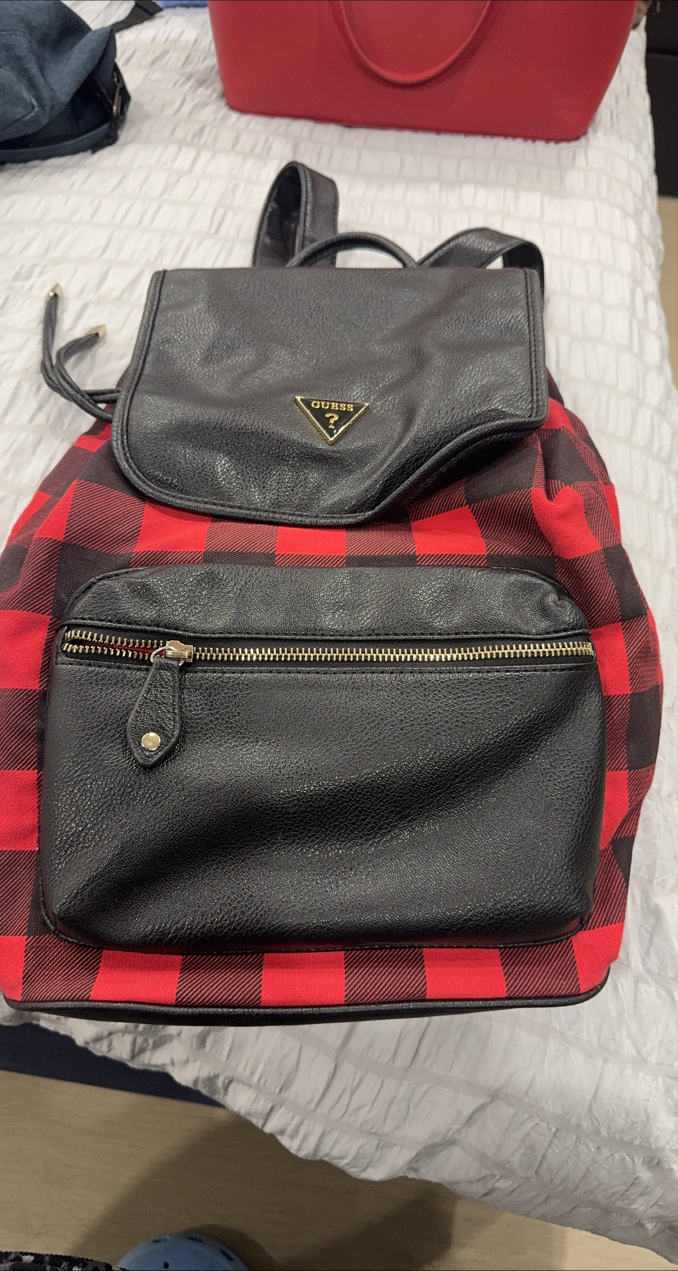 Guess Red & Black Plaid Mini Backpack thumbnail