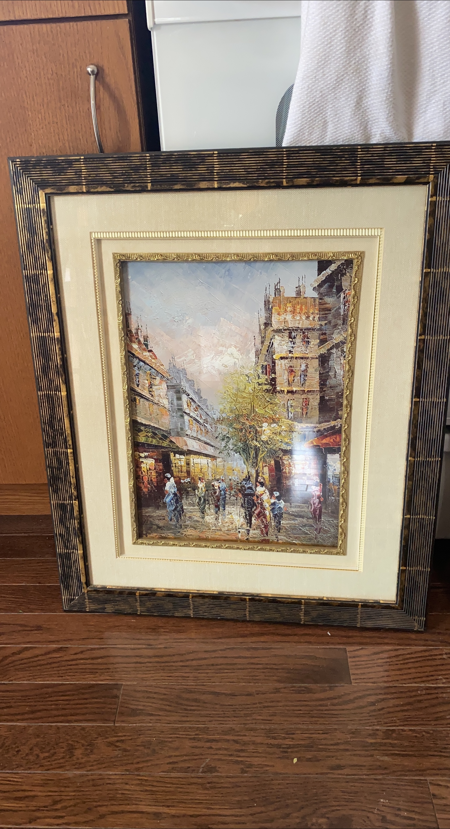 Framed Street Scene Oil Painting thumbnail