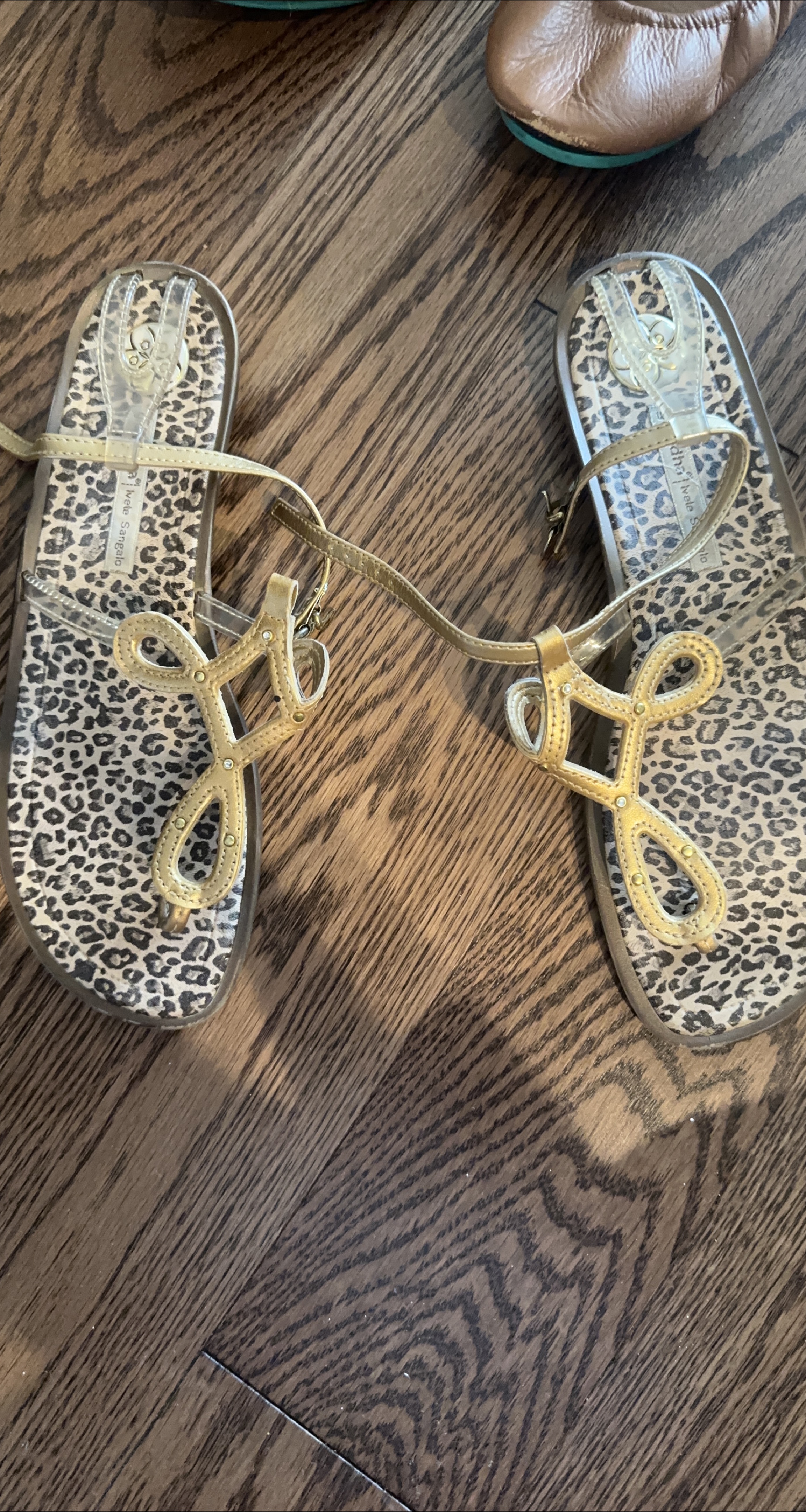 Grendha Gold Leopard Print Sandals - Size 9 thumbnail