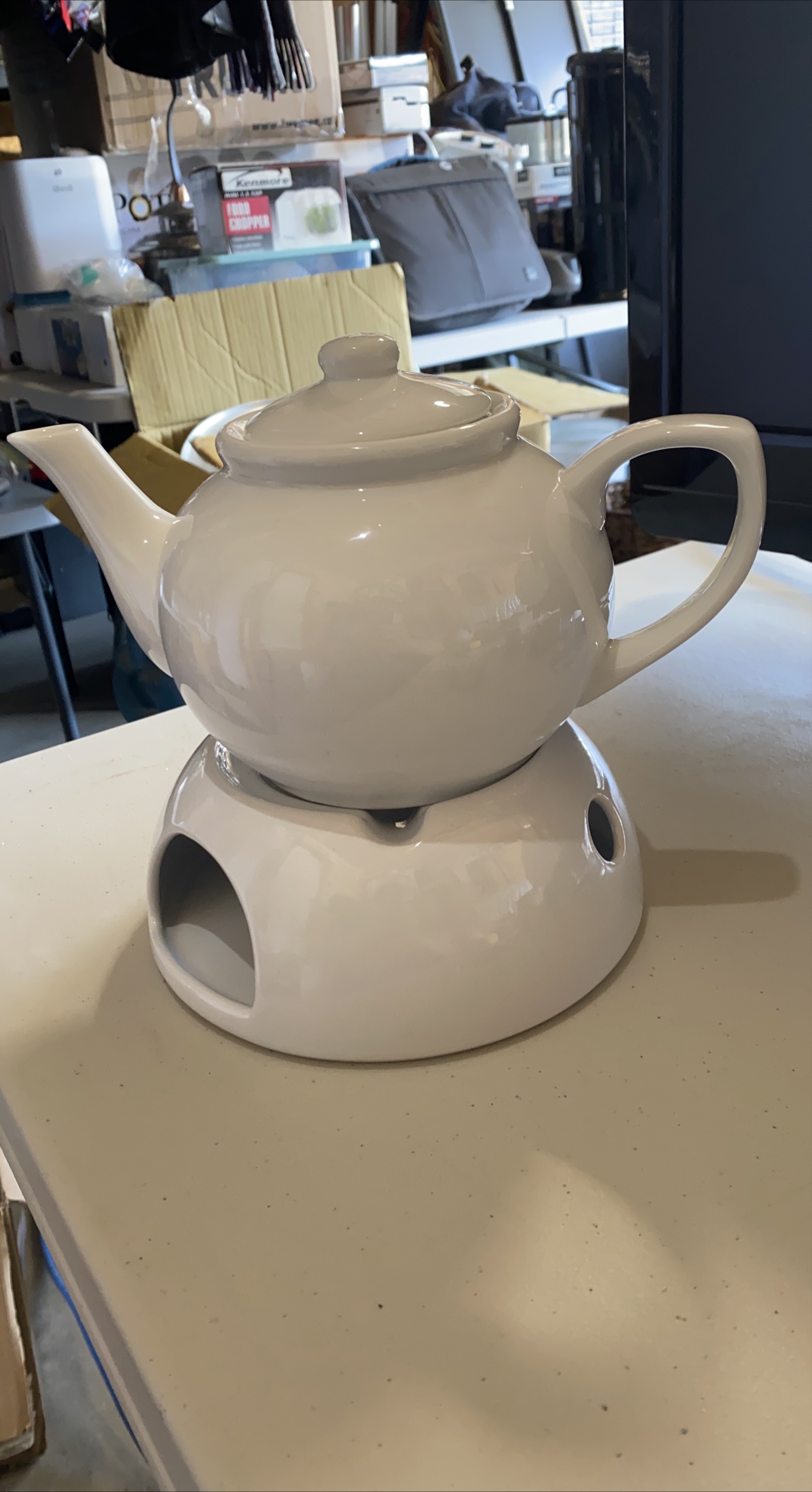 Danesco White Ceramic Teapot with Warmer thumbnail