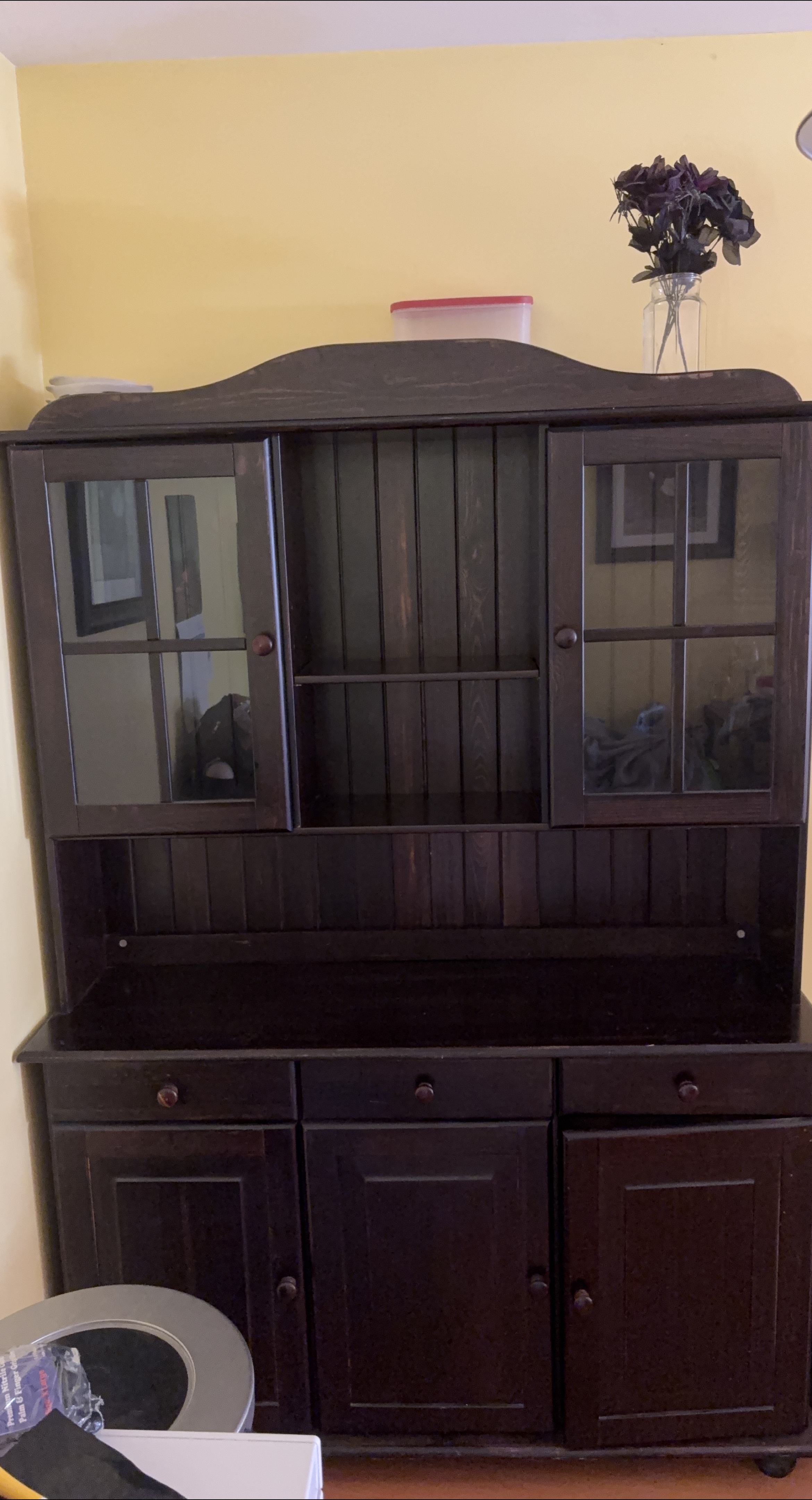 Dark Wood Hutch with Glass Doors thumbnail