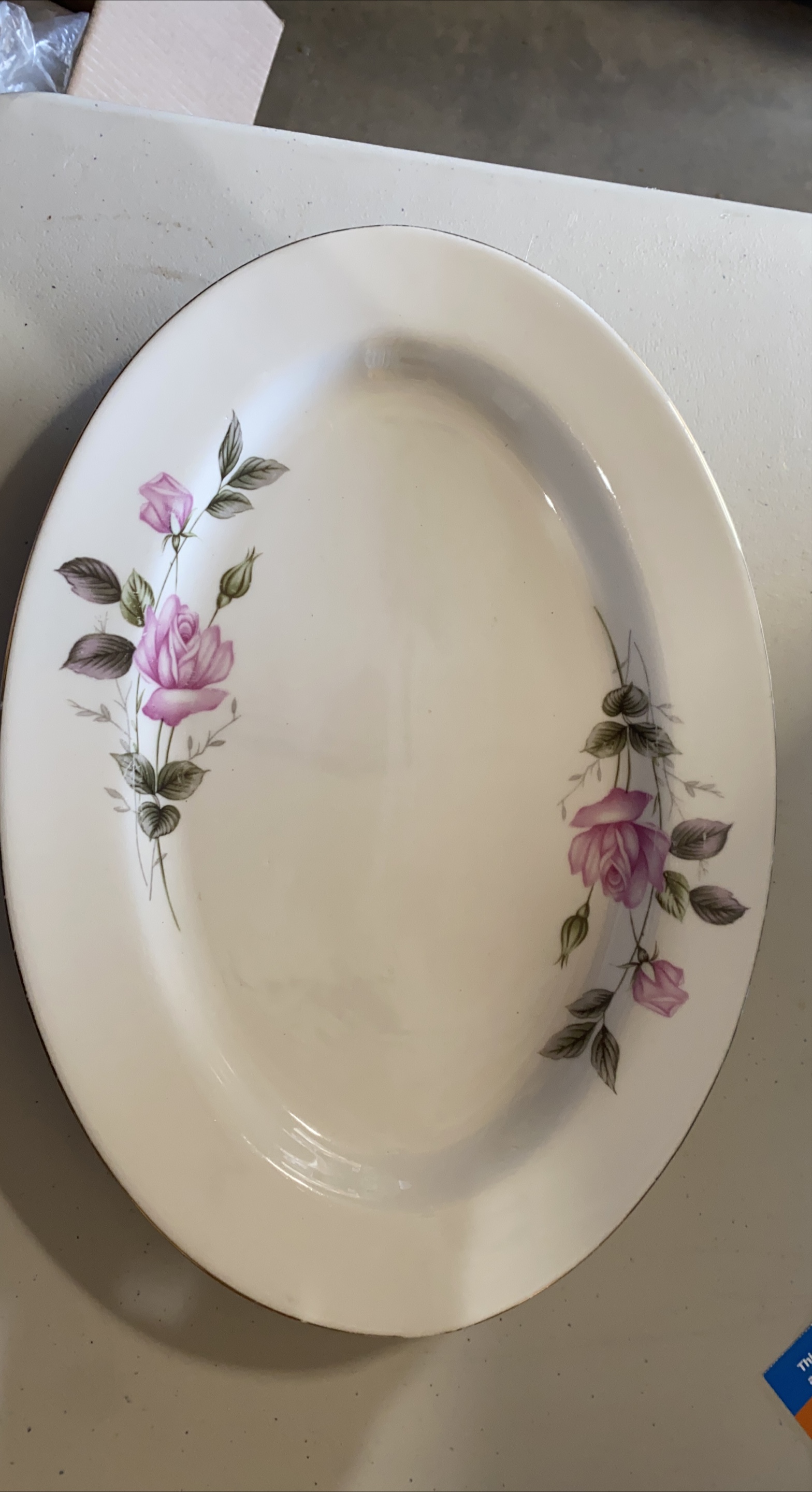 Vintage Oval Serving Platter with Floral Design thumbnail