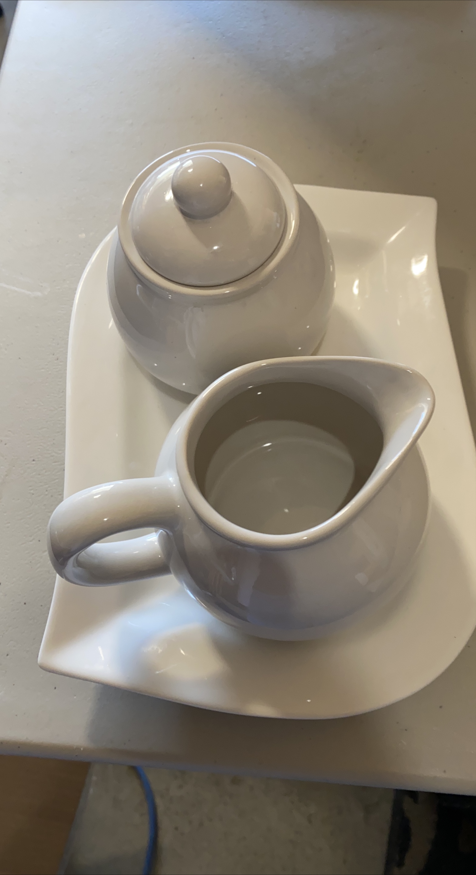 White Ceramic Creamer and Sugar Bowl Set thumbnail