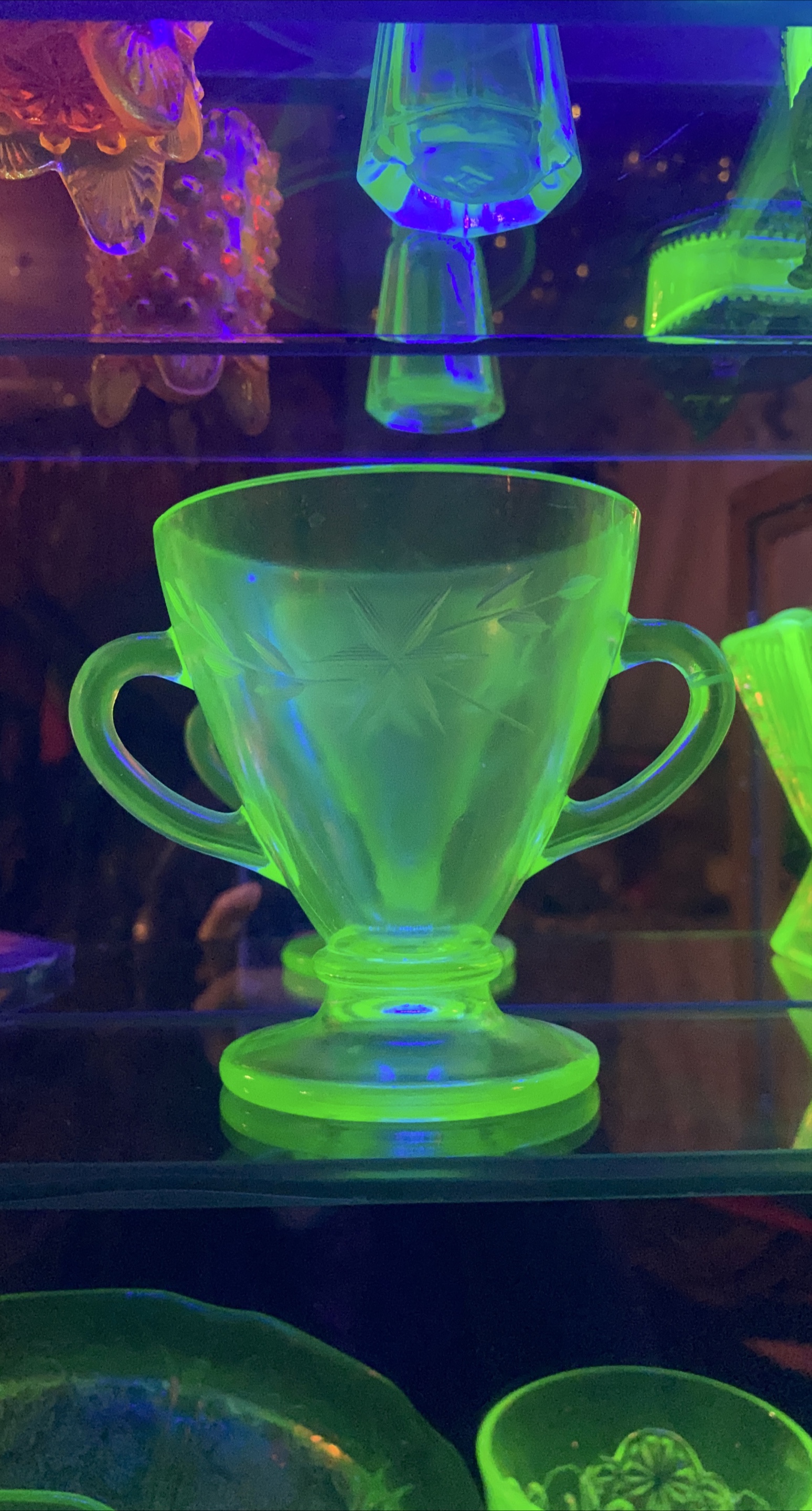 Uranium Glass Cup with Handles