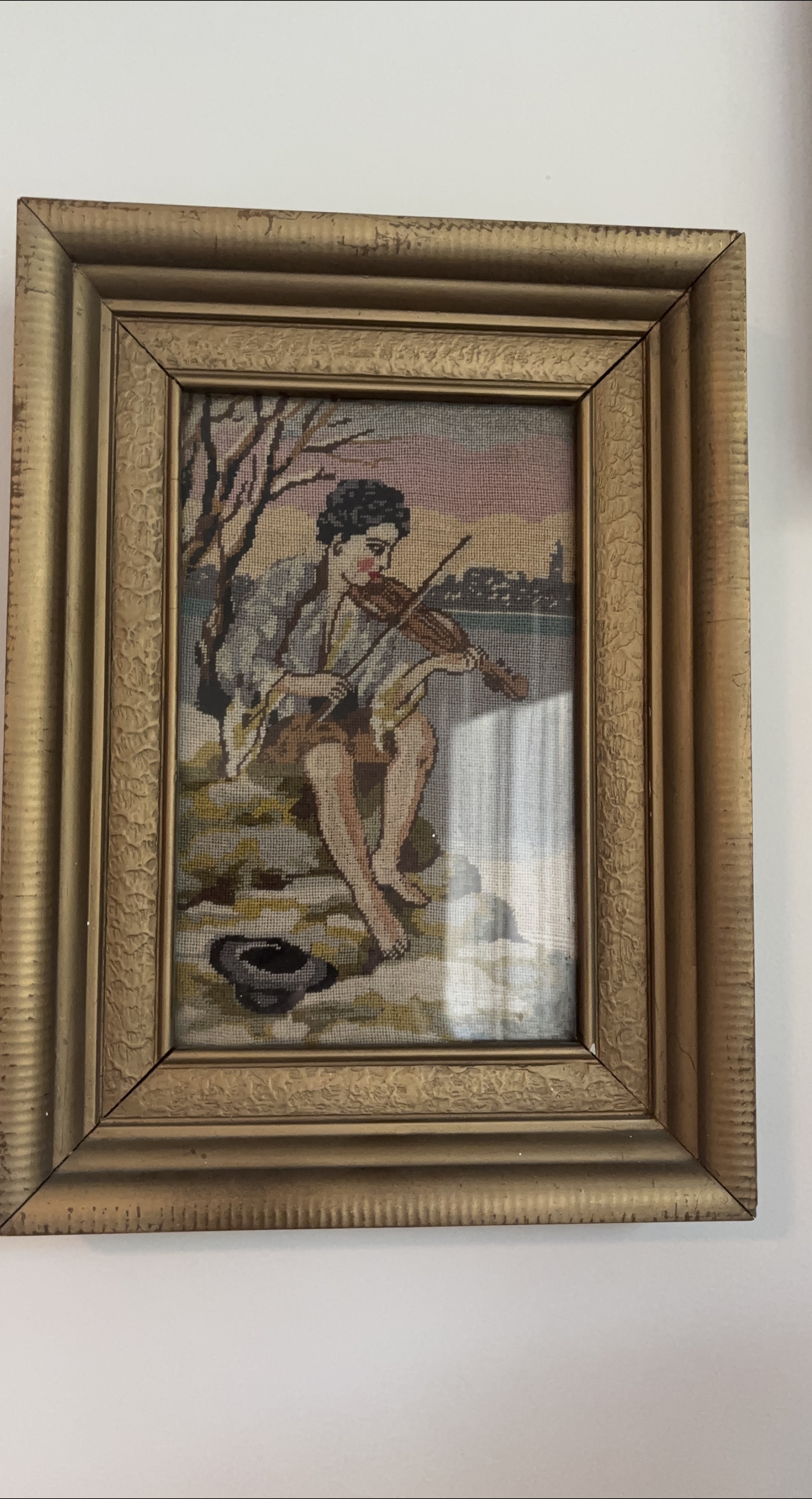Framed Needlepoint Framed  Art- Petite Point Handmade thumbnail