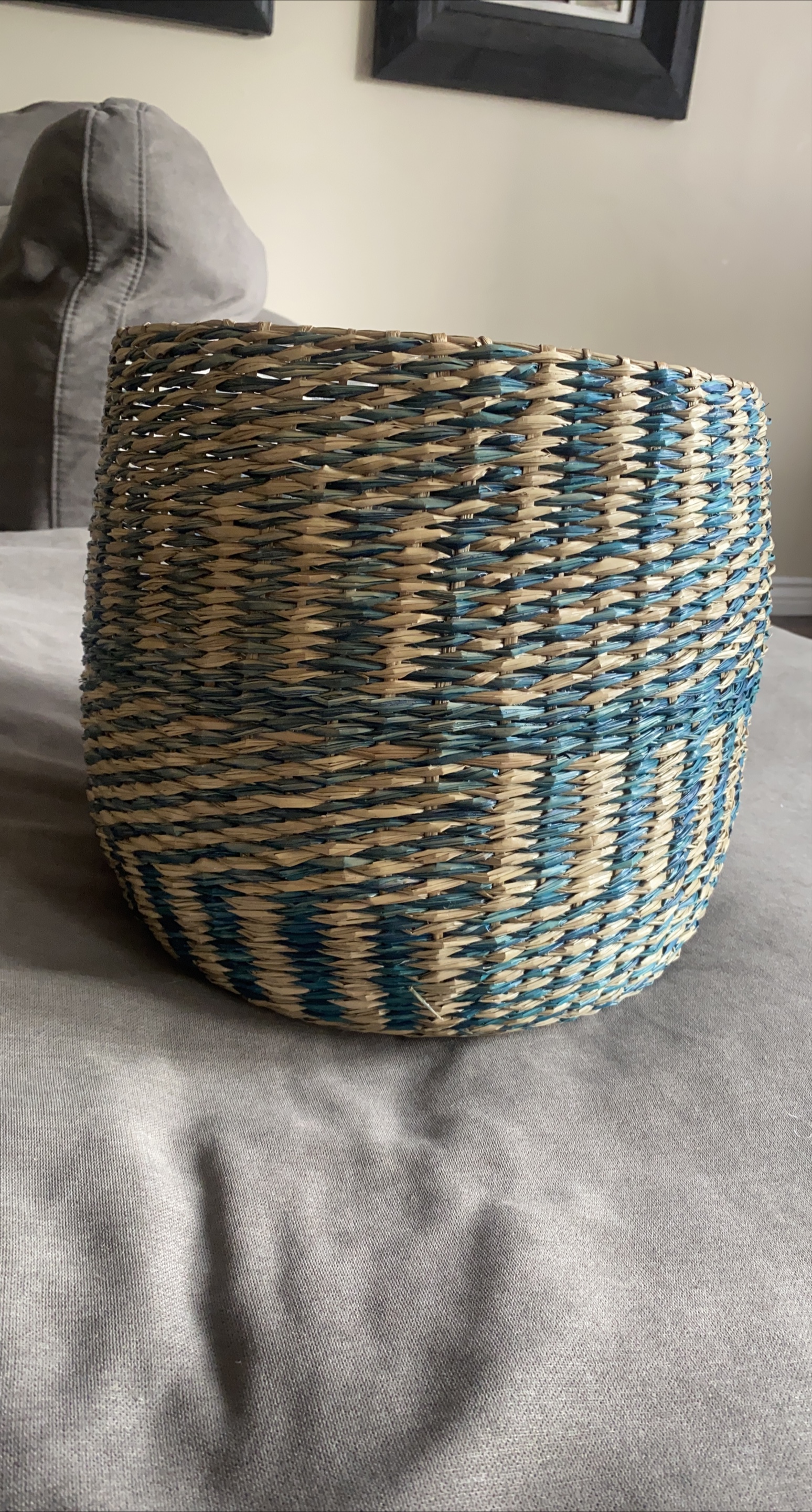 Woven Basket - Blue & Beige thumbnail