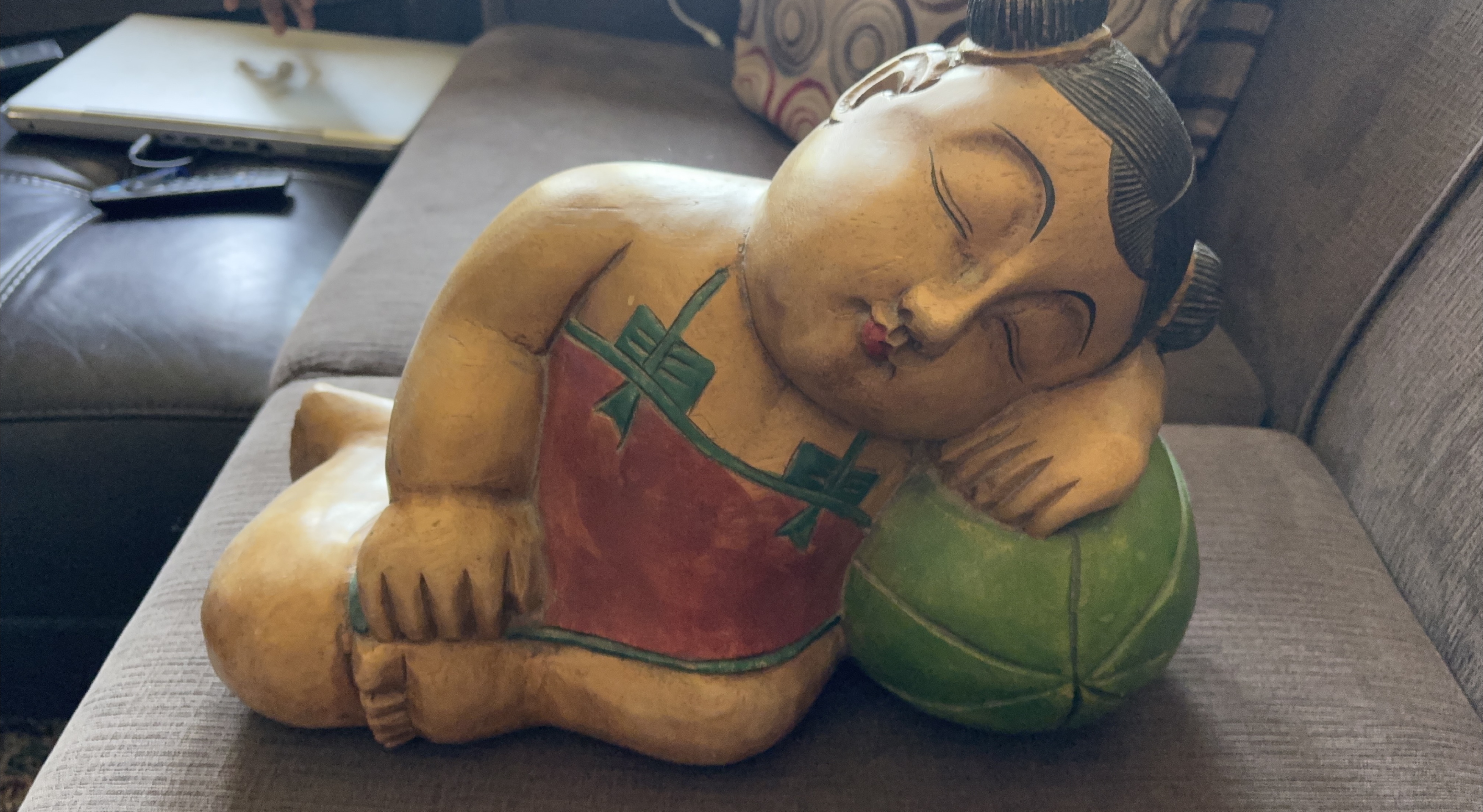 Sleeping Boy Wood Carving Figurine thumbnail