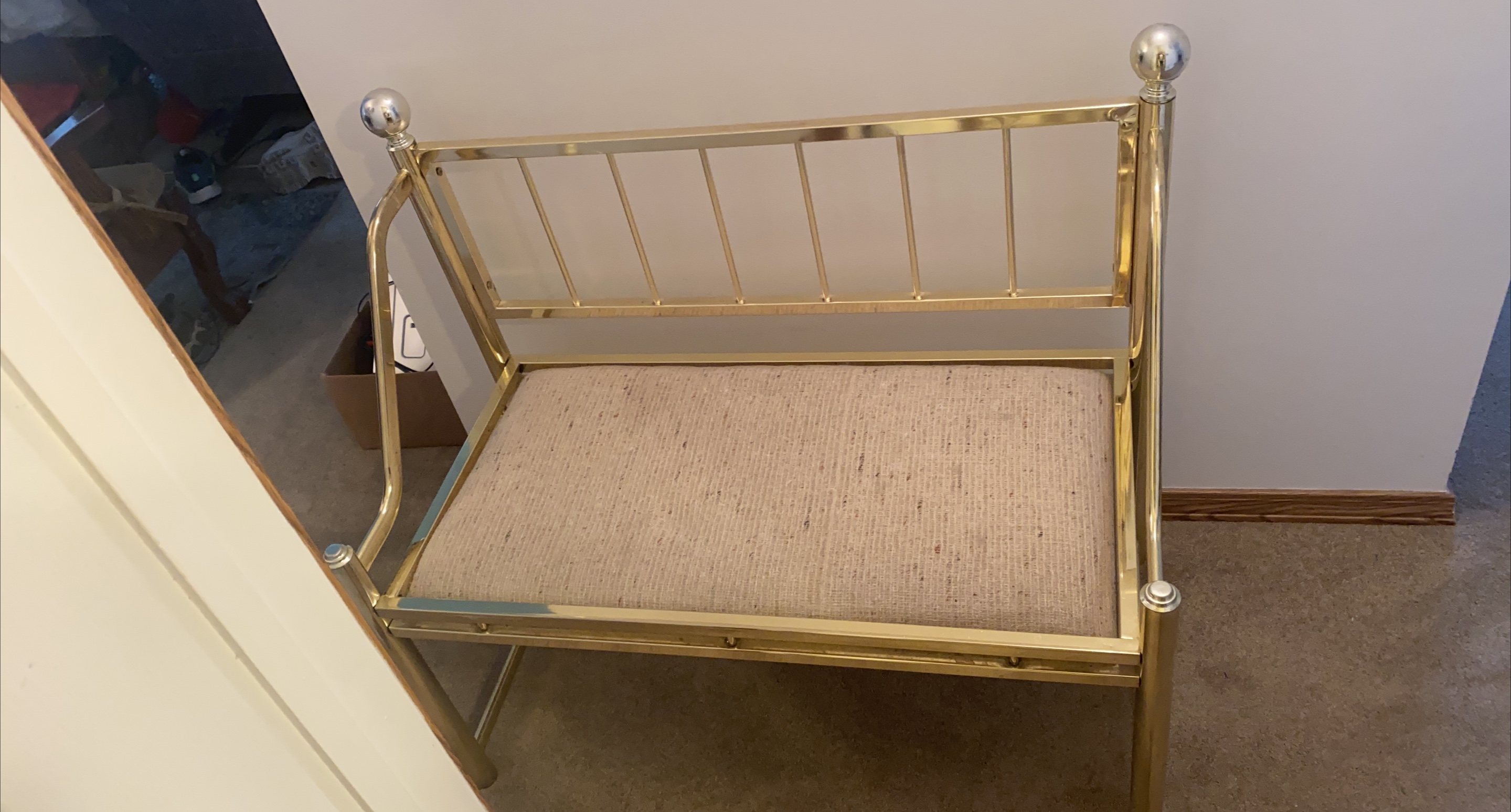 Vintage Gold Metal Bench with Upholstered Seat