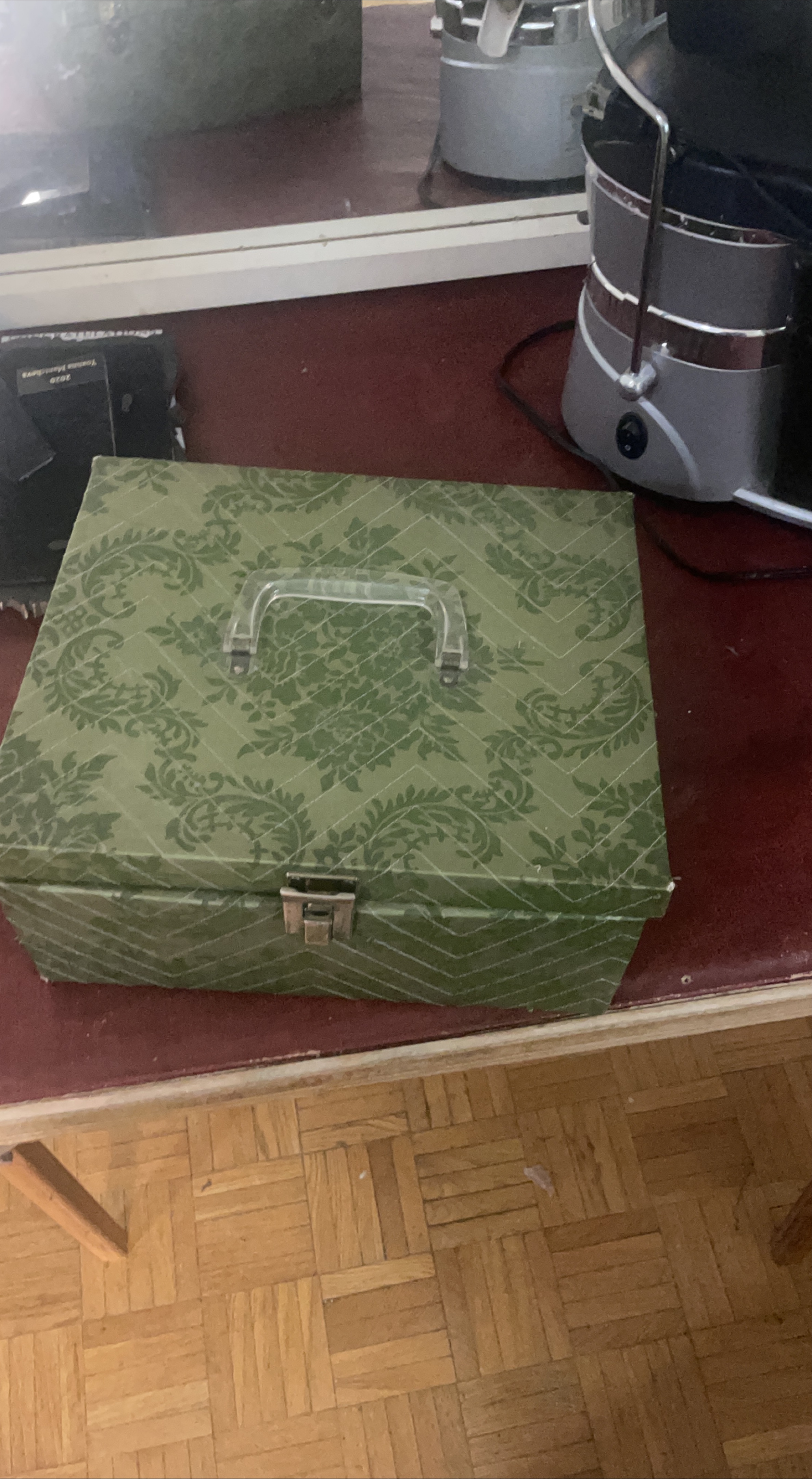Vintage Green Patterned Box with Handle thumbnail