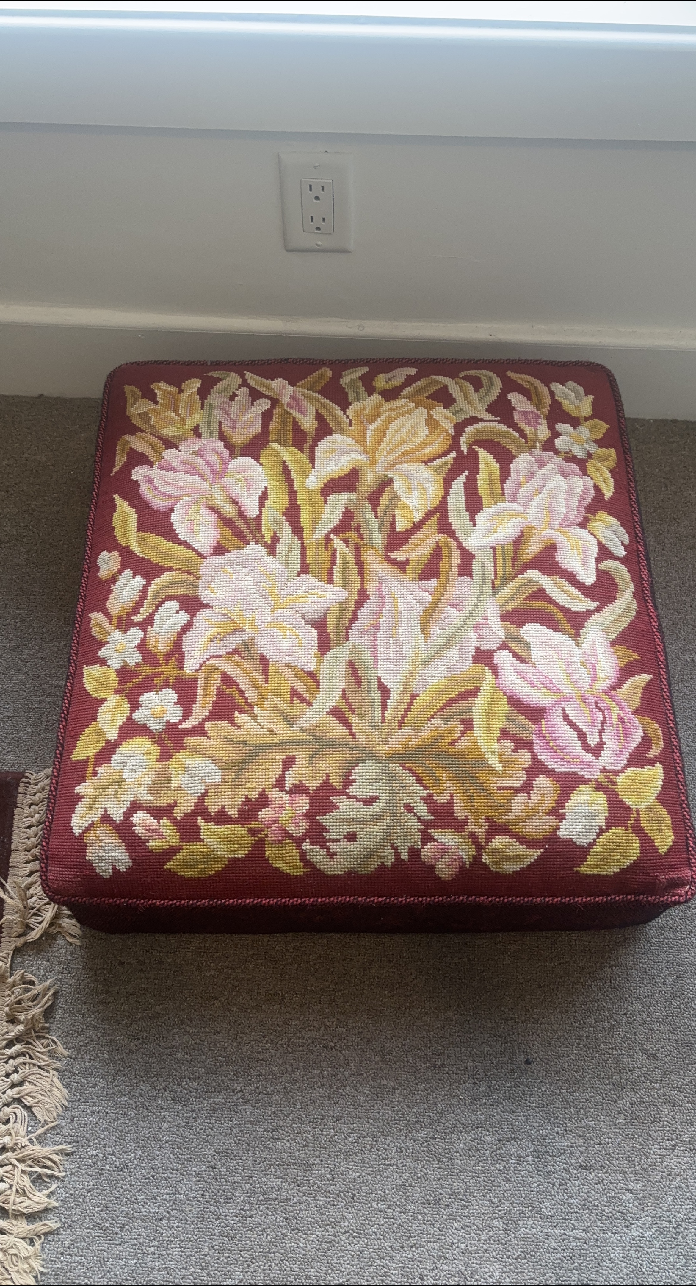 Floral Needlepoint Footstool Ottoman/ Cushion thumbnail