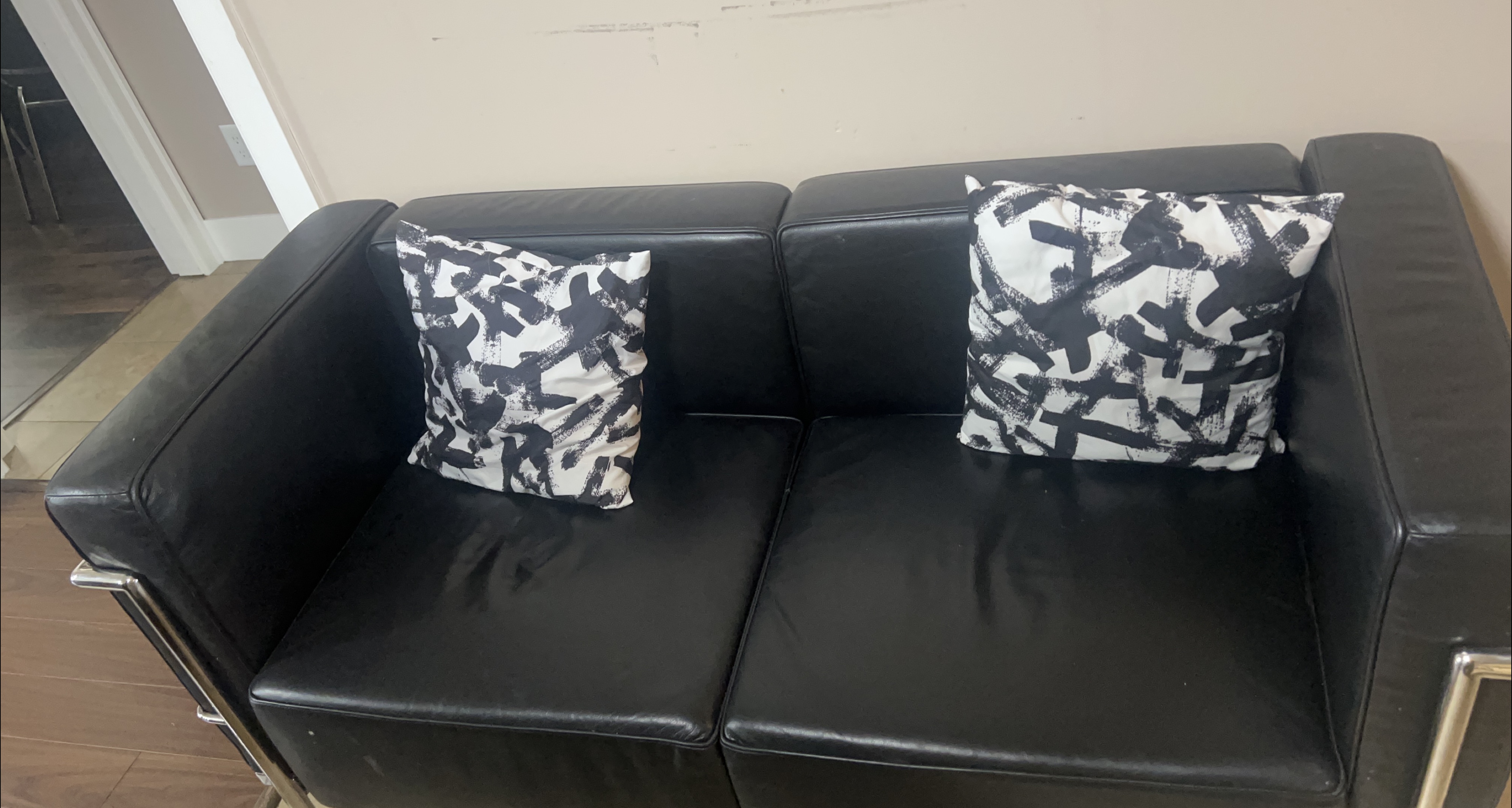 Black Leather Sofa with 2 Cushions thumbnail