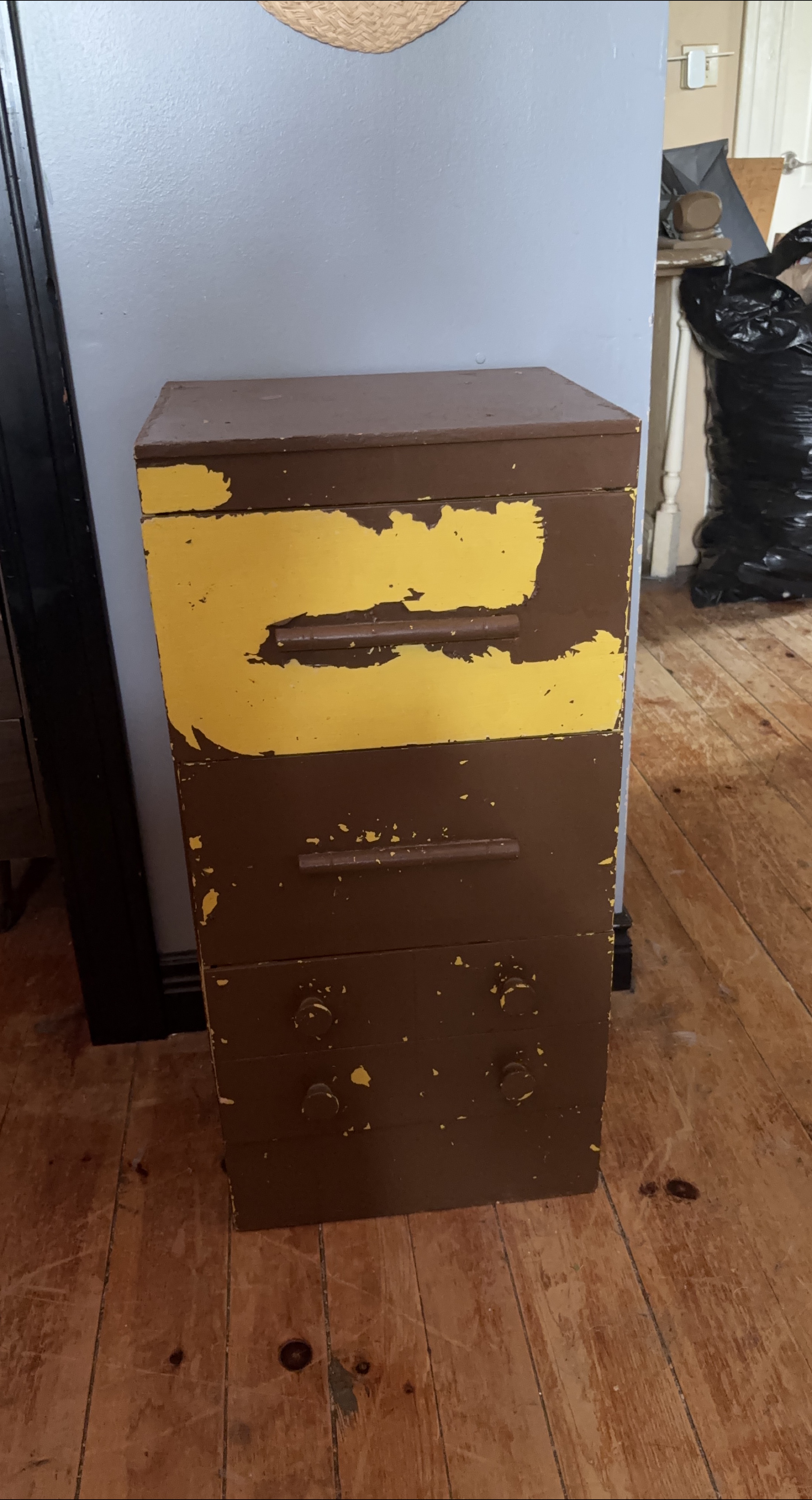Vintage Brown & Yellow 3-Drawer Cabinet thumbnail